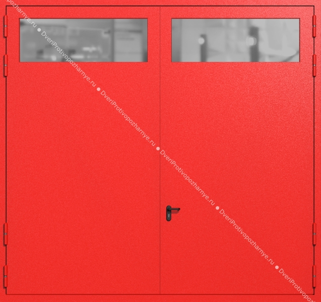 Распашные крупногабаритные ворота ei-60 с остеклением (цвет красный RAL 3020)